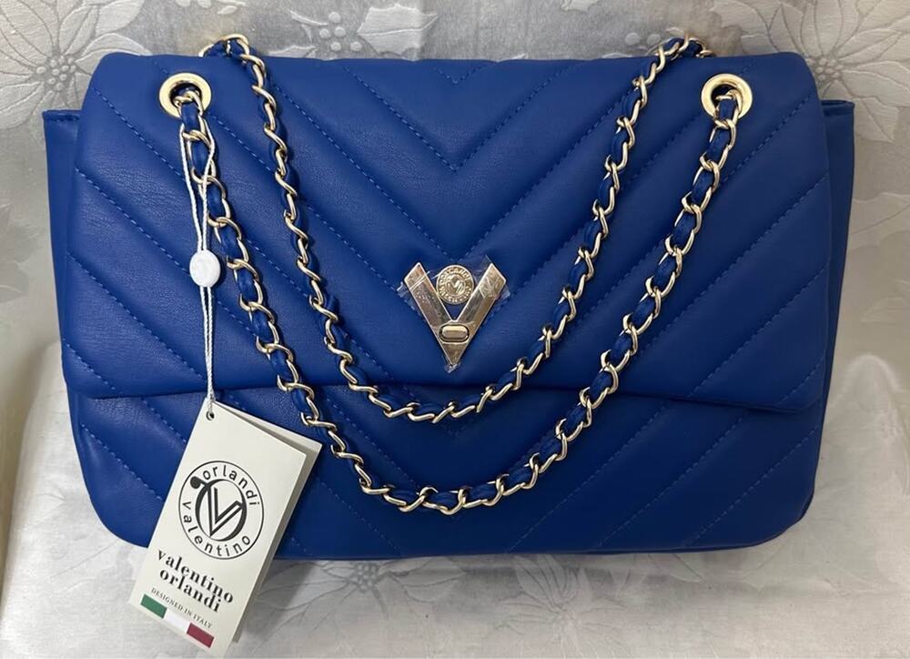 Valentino Orlandi Angel Blue Quilted Chain Handbag. B137-10085